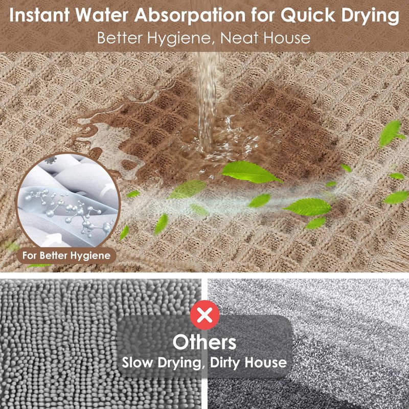 Waffle Bath Mat Set of 2, Absorbent Waffle Bathroom Rug