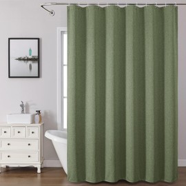 Chyhomenyc Jack Sage Green Extra Long Shower Curtain for Bathroom, Soft Airy Faux Denim Fabric Shower Curtain, Hotel Style Farmhouse Décor with 12 Plastic Hooks, Machine Washable, 72" W x 96" L