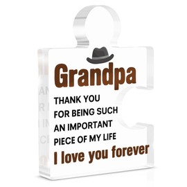 Grandpa Gifts, Gifts for Grandpa from Grandkids on Fathers Day, Birthday Thanksgiving Christmas Gift Ideas for Grandfather Acrylic Puzzle Piece Plaque Desk Decorations for Home Decor