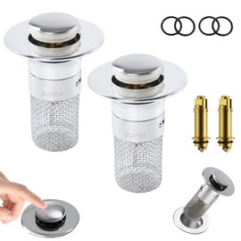 wadafen 2Pcs Stainless Steel Floor Drain Filter,Pop Up Drain Strainer,Removable Bathroom Sink Strainer,Universal Bathroom Sink Plugs,for 34-40mm Drain Hole,for Sink and Bathtub Drain Holes