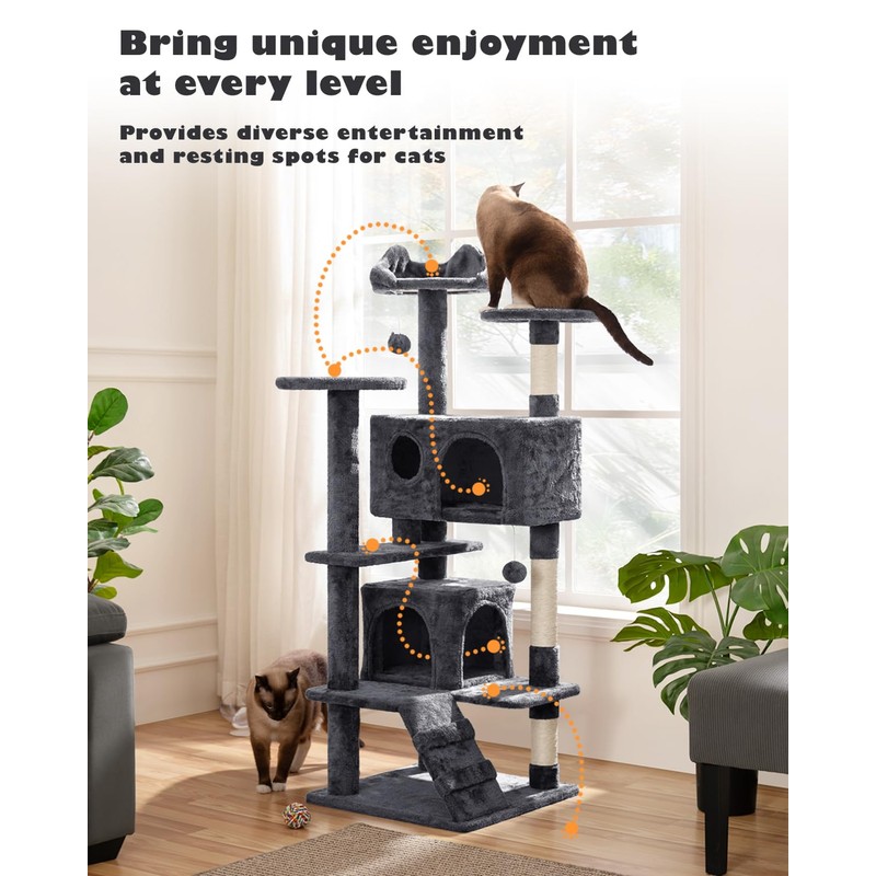 Yaheetech 54in Cat Tree, Multi-Level Cat Tower with Spacious Kitten-ear