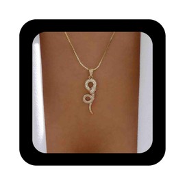 Enautoabs Crystal Snake Pendant Necklace Choker Gold CZ Snake Necklace Punk Snake Choker Necklace Animal Necklace Thin Italian Chain Necklace Jewellery for Women, Zinc, No Gemstone