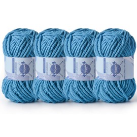 Chunky Chenille Yarn for Crocheting，Baby Yarn for Crocheting Soft Blankets，Bulky Yarns for Crochet Amigurumi，4×100g (4×74.3yds) Fluffy Velvet Yarns for Hand Knitting (4 Lake Blue)