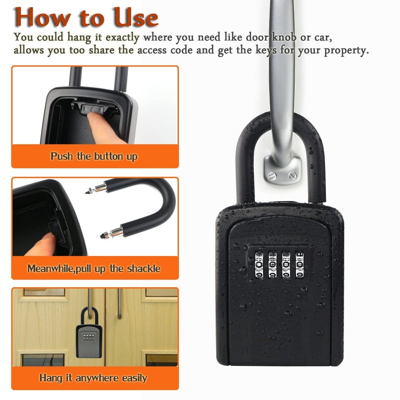Protable Key Storage Security Lock,V-Resourcing® Door Knob Mounted Re-settable 4