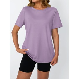 AUTOMET Women's Workout Tops Short Sleeve Gym Shirts Summer Athletic Yoga Tshirts Loose Fit Casual Clothes 2025 Purple L