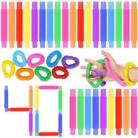 WADAYEY 40 Piezas Mini Tubos Sensoriales Pop, Juguetes Anti-Estrés para Niños TDAH y Adultos | Kit 8 Colores | Estirable 47cm | Ideal para Aula, Terapia, Fiestas y Regalos