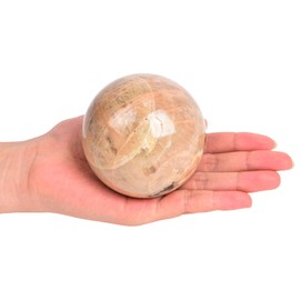 AMOYSTONE Natural Crystal Ball Orange Moonstone Ball Divination Sphere with Wood Stand Decorative Ball Healing Crystals Sphere for Feng Shui 71-80mm