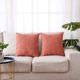 HPUK Linen Throw Pillow Covers Pack of 2, 18x18 Inch Accent Cushion Covers for Living Room, Bedroom, Decorative Solid Color Pillow Covers for Couch, Sofa, Chair, Coral