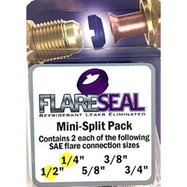 FlareSeal® Model MSP-0408 Leak Free SAE Flare Connections - Refrigerant Leaks Refrigeration, HVAC, Ductless, Schrader Valve or Mini Split Applications (1/4", Mini Split Pack - (2) 1/4" and (2) 1/2")