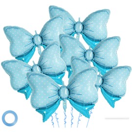 6 Pcs Blue Bow Balloons for Girls, 35 Inch Bow Foil Balloons,Blue Bows Gender Reveal Decorations for Birthday Party Wedding Baby Shower Mouse Party Decoration (Blue)