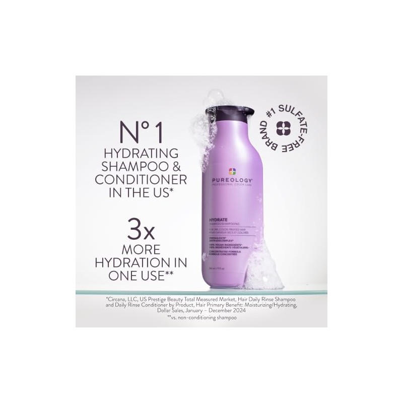 Pureology Hydrate Moisturizing Vegan Shampoo, 9 fl Ounces