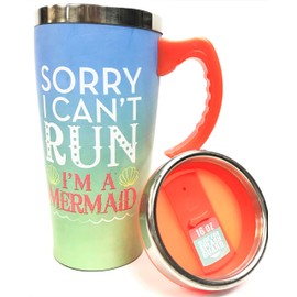 Eclipse Mermaid Unicorn Design 16oz 100% Stainless Steel Temperature Retention Travel Mug Cup w/Handle, Assorted Designs, Choose Your Style! (Sorry I Can't Run)