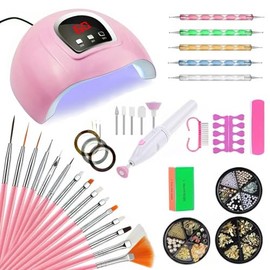 Lámpara De Uñas,Lámpara Secador De Uñas Set Con 3 Temporizadores, Sensor Inteligente, Placa Base Extraíble, 15pcs Niña Pinceles Para Uñas,10pcs Rollos De Cintas Adhesivas,5pcs Lápiz De Punto