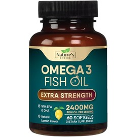 Nature's Choice Aceite de pescado omega-3, DHA, EPA – Extra fuerza (2400 mg) para apoyo natural del corazón y el cerebro, suplementos sin OMG, sin arb