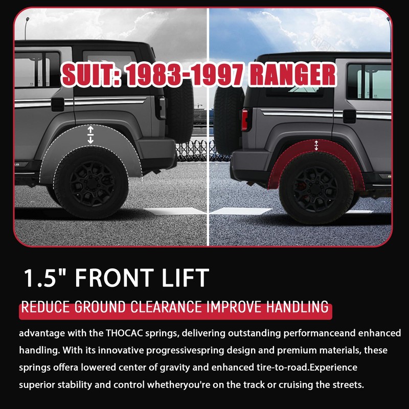 THOCAC Heavy Duty Front Coil Springs for 1983-1997 Ranger -