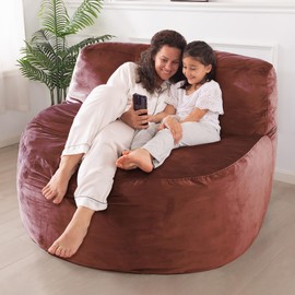 WhatsBedding 5FT Bean Bag Chair for Adults,Kids & Teenagers Bean Bags Giant with Memory Foam Filled,Beanbag Chairs Large Sofa with Dutch Velvet Cover(Pink,Large,Back Support)