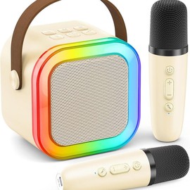 Karaoke Machine for Kids Adults, Portable Bluetooth Mini Karaoke Microphone Singing Speaker with 2 Wireless Mic and Light,Toys for All Smartphones,Birthday, Family,Home Party - Specification: White