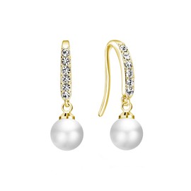 Philip Jones Gold Plated Pearl Drop Earrings Created with Zircondia® Crystals