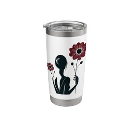 Elegant Woman Holding Flowers Minimalist Art Floral Design Stainless Steel Insulated Tumbler