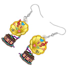 RAIDIN Cute Acrylic Valentines Day Hook earrings for Women Girls Weird Funny Jukebox TV Cassette Tape with Heart Dangle Earrings Jewellery for Gifts Party Charms (Yellow)
