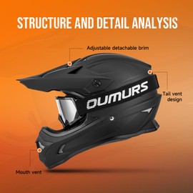 OUMURS Adult ATV Dirt Bike Helmet with Goggles Gloves & Mask Adjustable Sun Visor Motorcycle Adults Helmet Off-Road Motocross Downhill Moped MX for Unisex-Adult-Matte Black, XXL