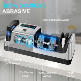 Upgrade 5 in 1 Electric Knife Sharpener, Professional 3-Stage with LCD Screen, 100% Diamond Abrasives, 3 Rotational Speed Adjustable, knife sharpener for Straight, Serrated, Meat Cleaver, Scissors