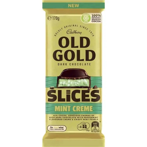 Cadbury Old Gold Mint Crème Slices Block 170g