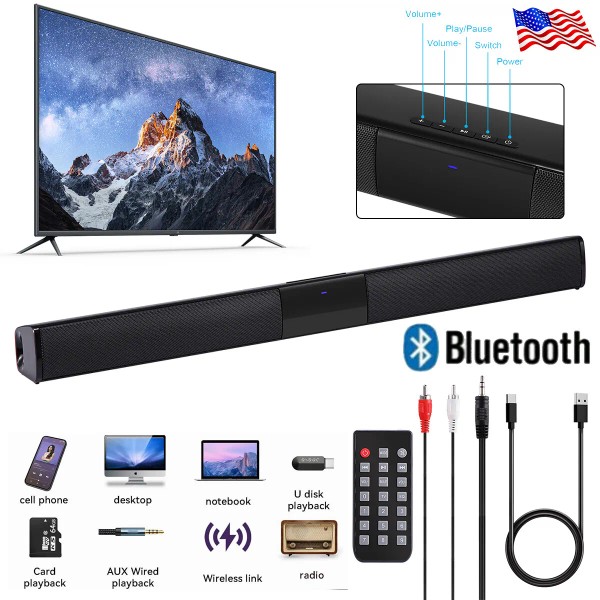 Universal 4 Speaker Sound Bar System Wired Subwoofer Home Theater