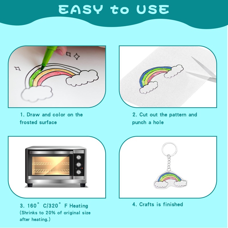 152 Pcs Shrinky Plastic Sheets Kit, Shrink Paper Keychain Kit