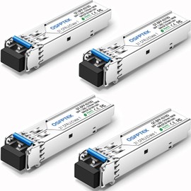 QSFPTEK 4 Pack 1000BASE-LX/LH Gigabit SFP Module, 1.25G SFP 1310nm 10km DDM LC Port Single-Mode Mini-GBIC Transceiver for Cisco GLC-LH-SMD/GLC-LX-SM-RGD, Ubiquiti UF-SM-1G, Netgear, Mikrotik, Zyxel