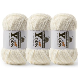 Sekafris 3 Pack Plush Chenille Chunky Yarn - Fluffy Velvet Yarn Crochet for Blanket Knitting and Crocheting - Soft Baby Yarn for Crocheting - Amigurumi Crochet Yarn (White), 3 Light Yellow
