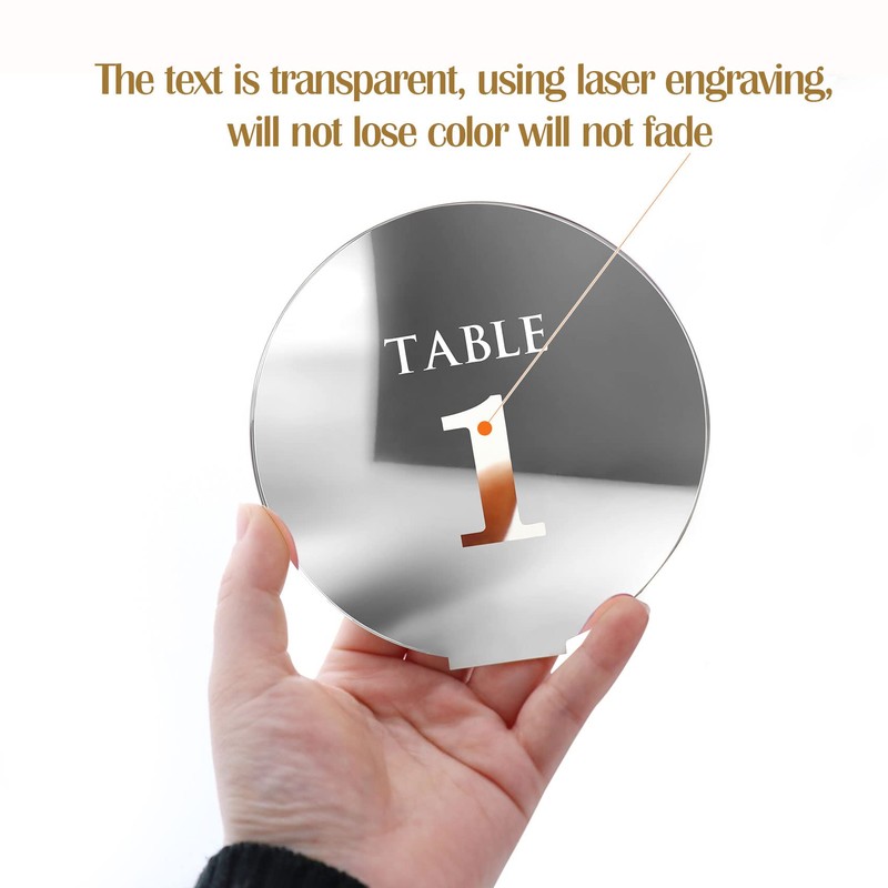 HZGUEOSTB Acrylic Wedding Table Numbers 1-15 with Stands,4.8"Round Mirror Gold