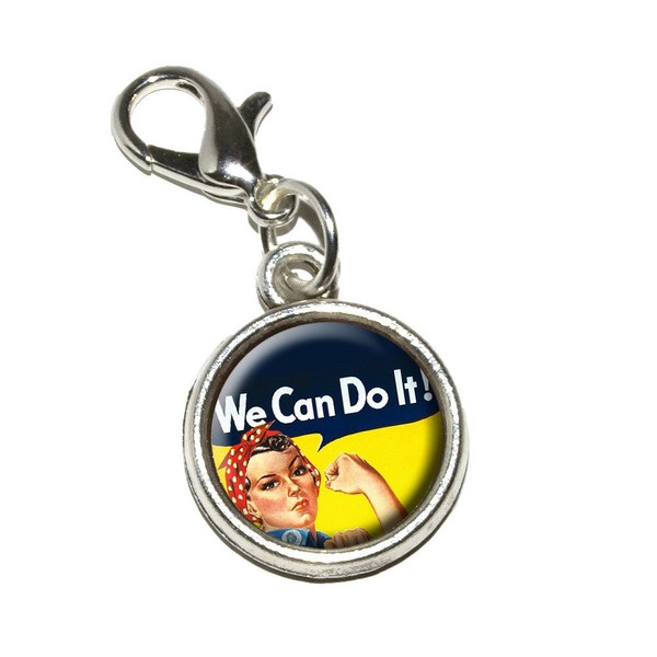 Rosie The Riveter - War Poster Antiqued Bracelet Pendant Zipper Pull Charm with Lobster Clasp
