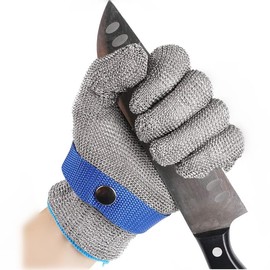 AmzFirst 1 Pack Level 9 Cut Resistant Gloves, Food Grade for Stainless Steel Mesh Metal Glove, Kitchen Cooking Gloves for Women and Men, for Butcher Meat Cutting Oyster Shucking, Size: 9/Large