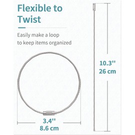 Uniclife 13/26cm Wire Keychain Cable Large Stainless Steel for Outdoor Hiking Heavy Duty Linkable Luggage Tag Holder for Sports and Travel, 20 Pieces, Silver/26 cm/100 Pieces