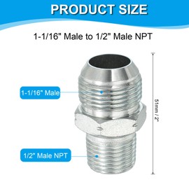 PATIKIL Hex Reducing Nipple Connectors Pipe Adapter 1-1/16" Male 37° Flare JIC x 1/2" Male NPT, Pipe Fitting Reducer Nipple Adapter Plated Steel Hydraulic Fitting