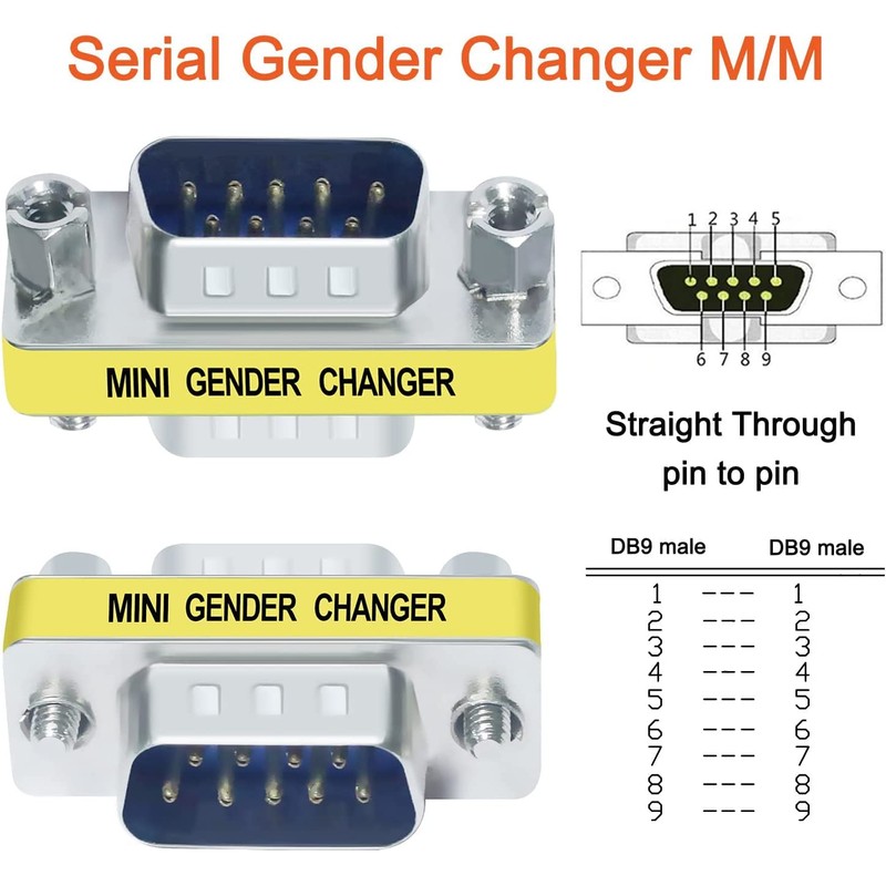 DTECH RS232C DB9 Compact Conversion Adapter Gender Changer 3-Set (Male-Male,