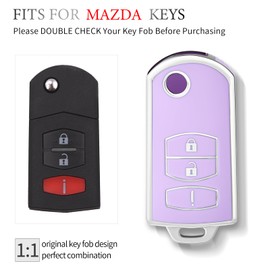OFFCURVE Key Fob Cover for Mazda, Special Key Fob Case Cover Holder for Mazda 2 3 5 6 RX8 CX5 CX7 CX9 MX5 MPV Miata Smart Car Accessories, Purple Silver