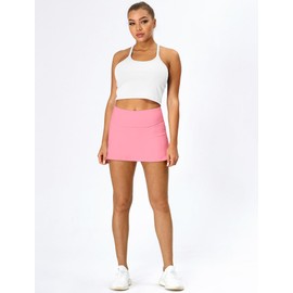 icyzone Women's Athletic Tennis Skirts with Inner Shorts Sport Running Golf Skort (XL, Hot Pink)