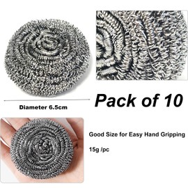 Stainless Steel Scourer,Cleaning Scrub Sponges, Heavy Duty Dishwashing Scouring Pad for Kitchen,Household Cleaning Steel Wire Scrubber Sponges,10 Pack