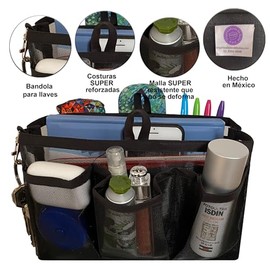 Organizador de Bolsa para Mujer, Malla de Nylon de Alta Resistencia, Uso Diario, cambia de Bolsa en 1 Minuto, Color Negro, Tamaño Chico 21.5 x 14 x 10