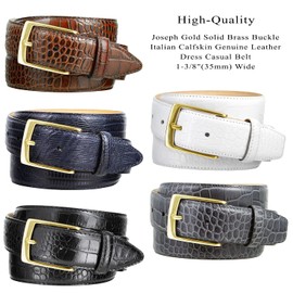 Joseph Gold Buckle Men's Designer Leather Dress Belt 1-3/8" Wide (Alligator Brown, 38)