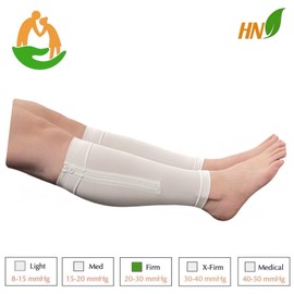 HealthyNees Seniors Care Footless 20-30 mmHg Compression Shin Calf Leg Men Women 1 Pair Zipper Sleeves (White, Large-X-Large)