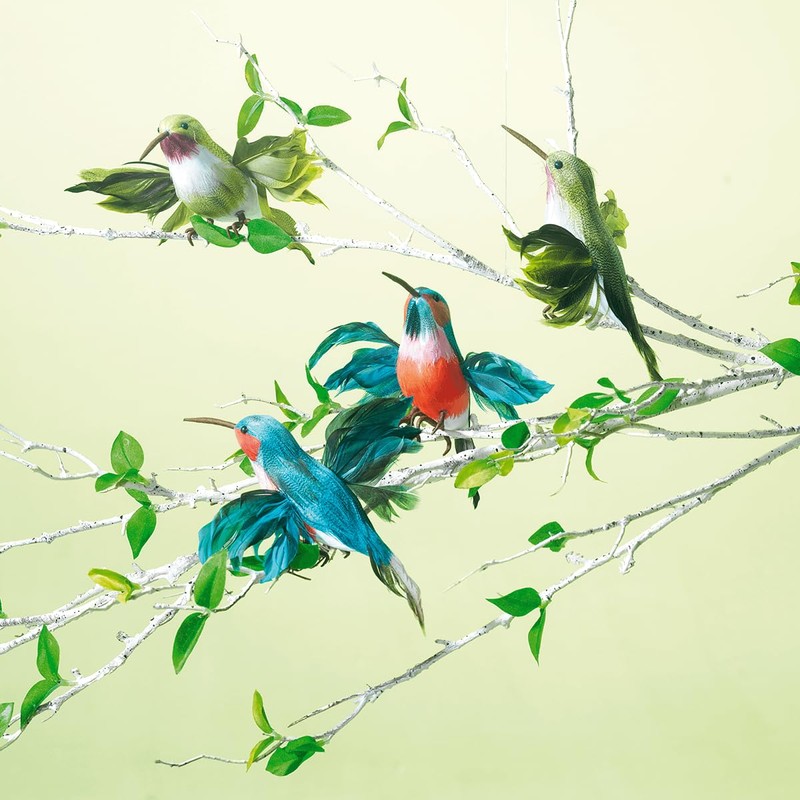 Decorative Hummingbird Set of 3 Green 18 cm with Real