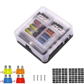 6 Way Blade Fuse Box, Upgraded Blade Fuse Block 12 Volt Waterproof Fuse Box Holder with LED Indicator for Car Boat Marine RV