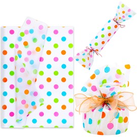 Whaline 100 Sheets Dot Tissue Paper Rainbow Colored Gift Wrapping Paper Art Craft Paper for DIY Crafts Birthday Baby Shower Party Decorations, 14 x 20 Inch