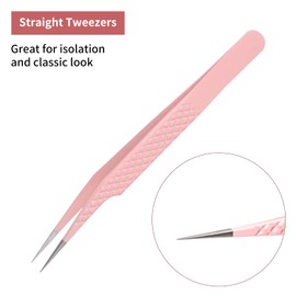 Eyelash Extension Tweezers FADLASH Tweezers Precision Slanted Straight Tip for Isolation & Classic Lash Extensions Pointed Lash Tweezers for Eyelash Extensions Pink