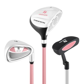 ULTIMATE Kids Golf Clubs Set, 3 Pieces Junior Practice Golf Clubs for Boys and Girls - Includes 165CC #3 Fairway Wood, #7 Iron, Putter & Head Cover, Right Handed (Pink, Age for 11-14)