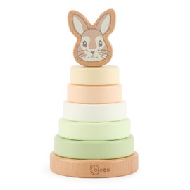 Bieco Baby Rabbit Fine Stackable Tower | Sustainable Wood FSC® | 19 cm | Slot Set from 1 Year of Stacking Wooden Rings for Babies from 1 Year Old Stackable Tower for Babies to