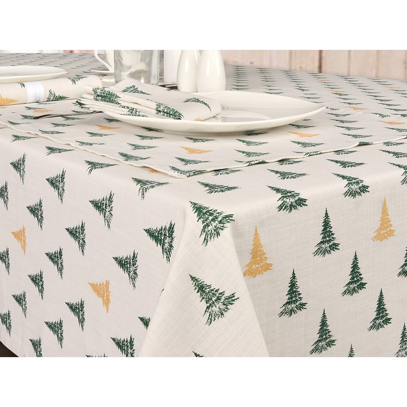 Sleepdown Winter Pine Trees Table Napkins Metallic Detail 100% Cotton